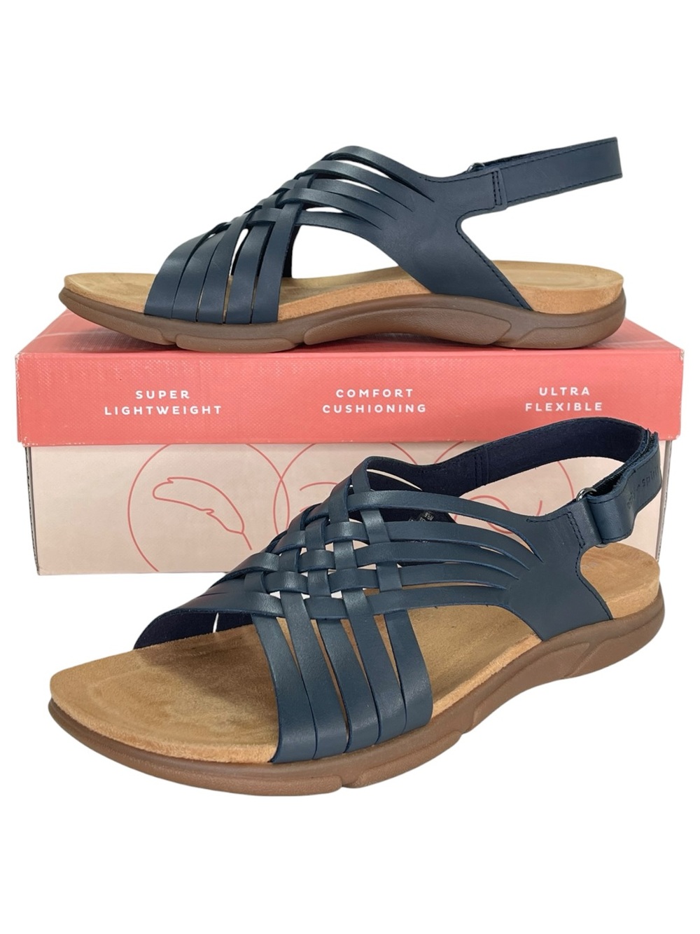 Easy Spirit Mar Dark Blue Leather Slingback Womens Sandals Size 9.5M